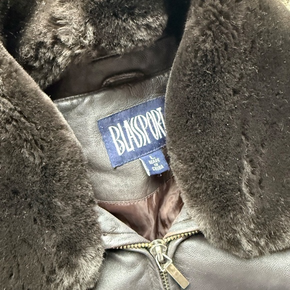 Blassport Womens Dark Brown Leather Jacket With Faux Fur Collar - Picture 3 of 13